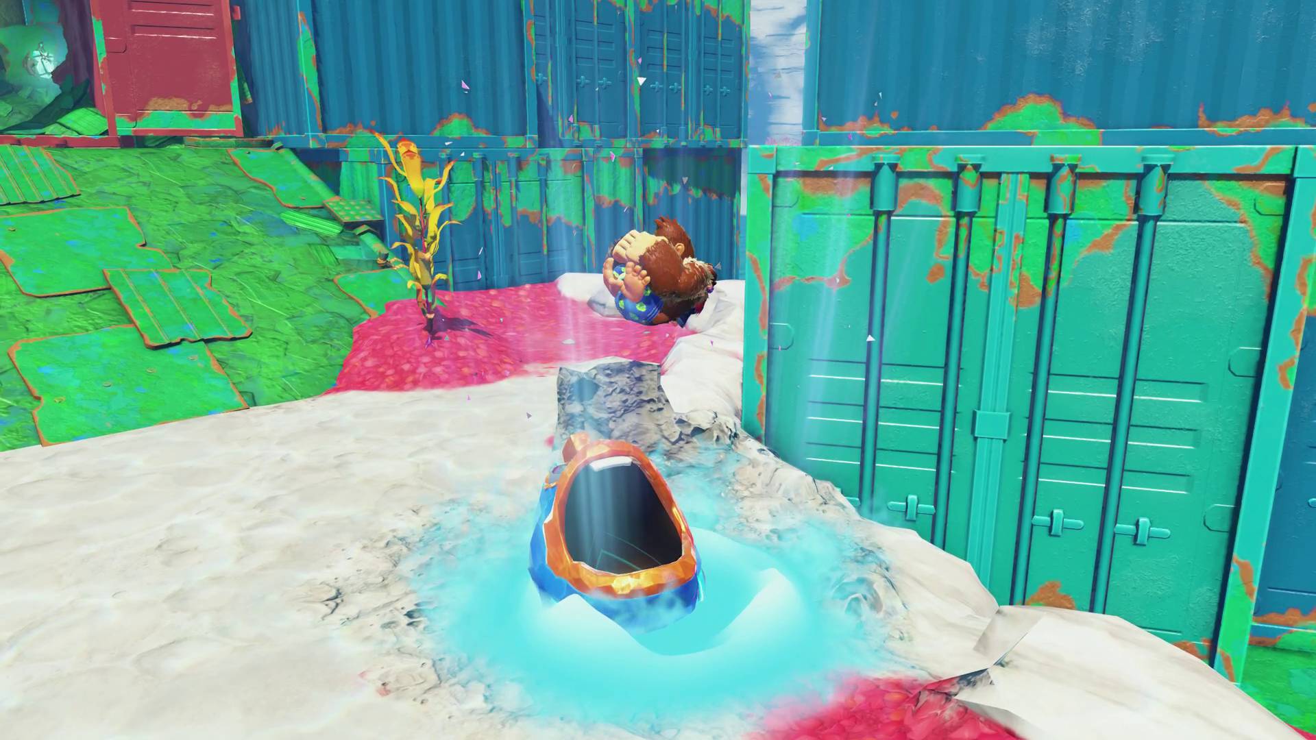 Donkey Kong Bananza eel swallowing DK and Pauline to teleport them