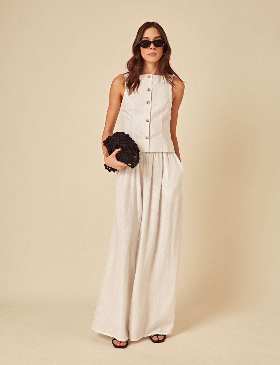 White Linen-Blend Jerrow Wide Leg Trousers