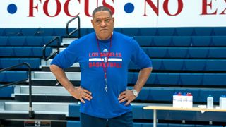 Laurence Fishburne as Doc Rivers in a blue shirt in Clipped episode 2