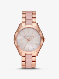 MICHAEL KORS Oversized Slim Runway Rose Gold-Tone and Acetate Watch, Now £175, Was £219