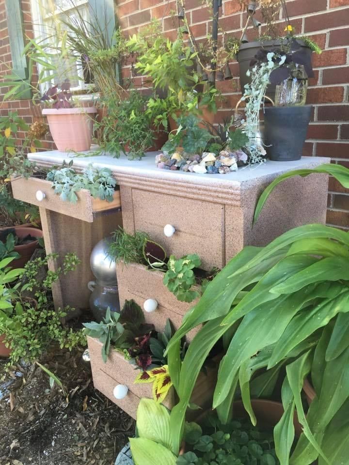 Desk In Garden Used As A Planter