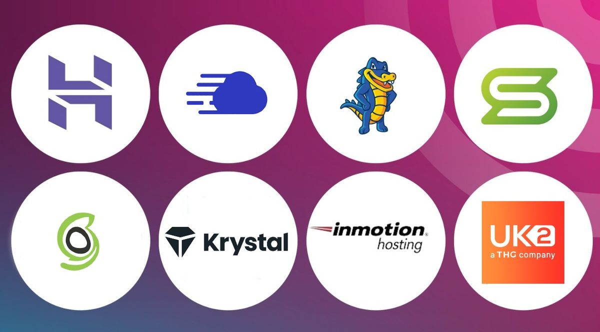 Best UK web hosting logos on a TechRadar background