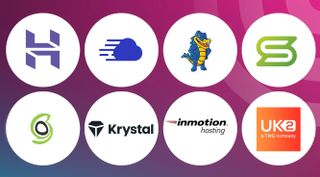 Best UK web hosting logos on a TechRadar background