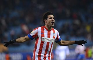 Diego Costa celebrates a goal for Atletico Madrid against Getafe in December 2012.