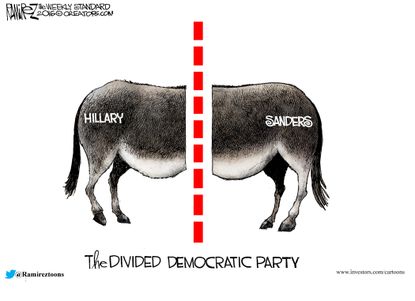 POlitical Cartoon U.S. Democrats divided