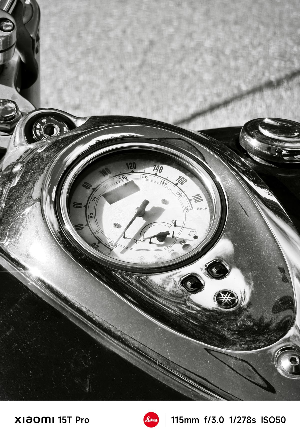 Close-up of a motorbike speedometer