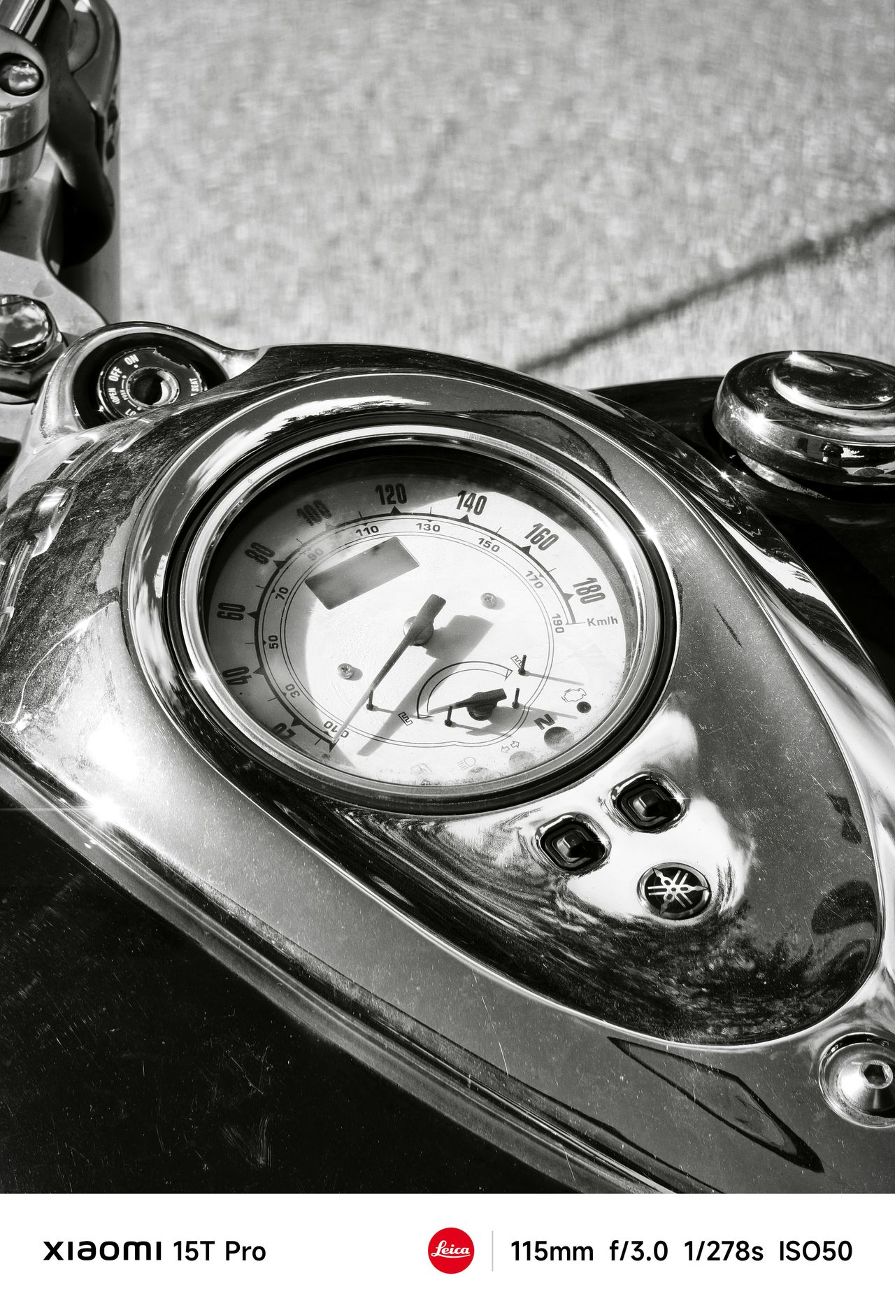 Close-up of a motorbike speedometer