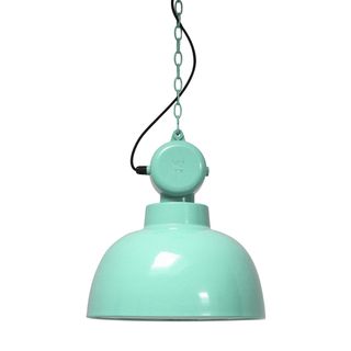 hanging factory lamp in mint green