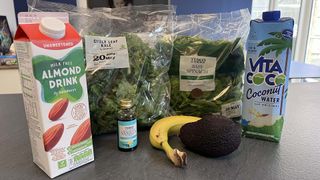 Ingredients for green smoothie on countertop