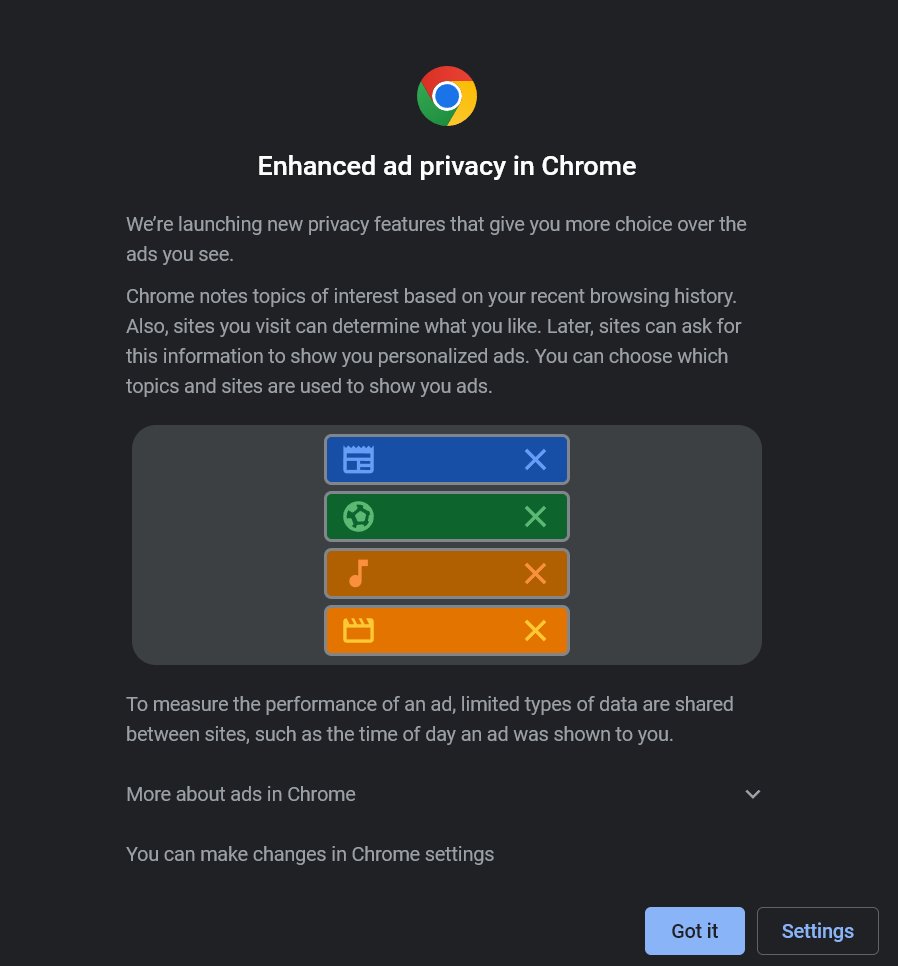 Popup-Eingabeaufforderung für Google Privacy Sandbox