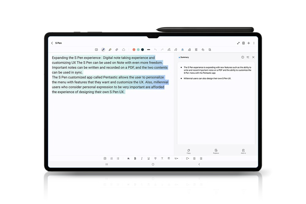galaxy ai summary on tablet