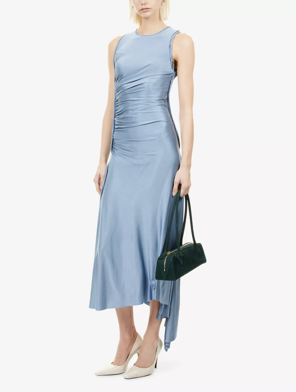 VICTORIA BECKHAM, Twist Asymmetric-Hem Woven Midi Dress - Dark Teal