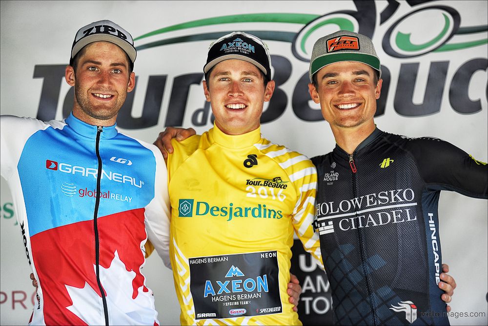 The final Tour de Beauce overall podium: Hugo Houle, Gregory Daniel and Robin Carpenter.