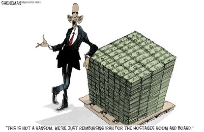 Political cartoon World U.S. Iran ransom $400 million Barack Obama excuses