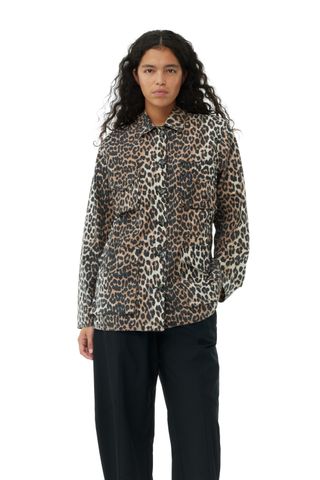 Jacke aus Baumwollcanvas mit Leopardenmuster