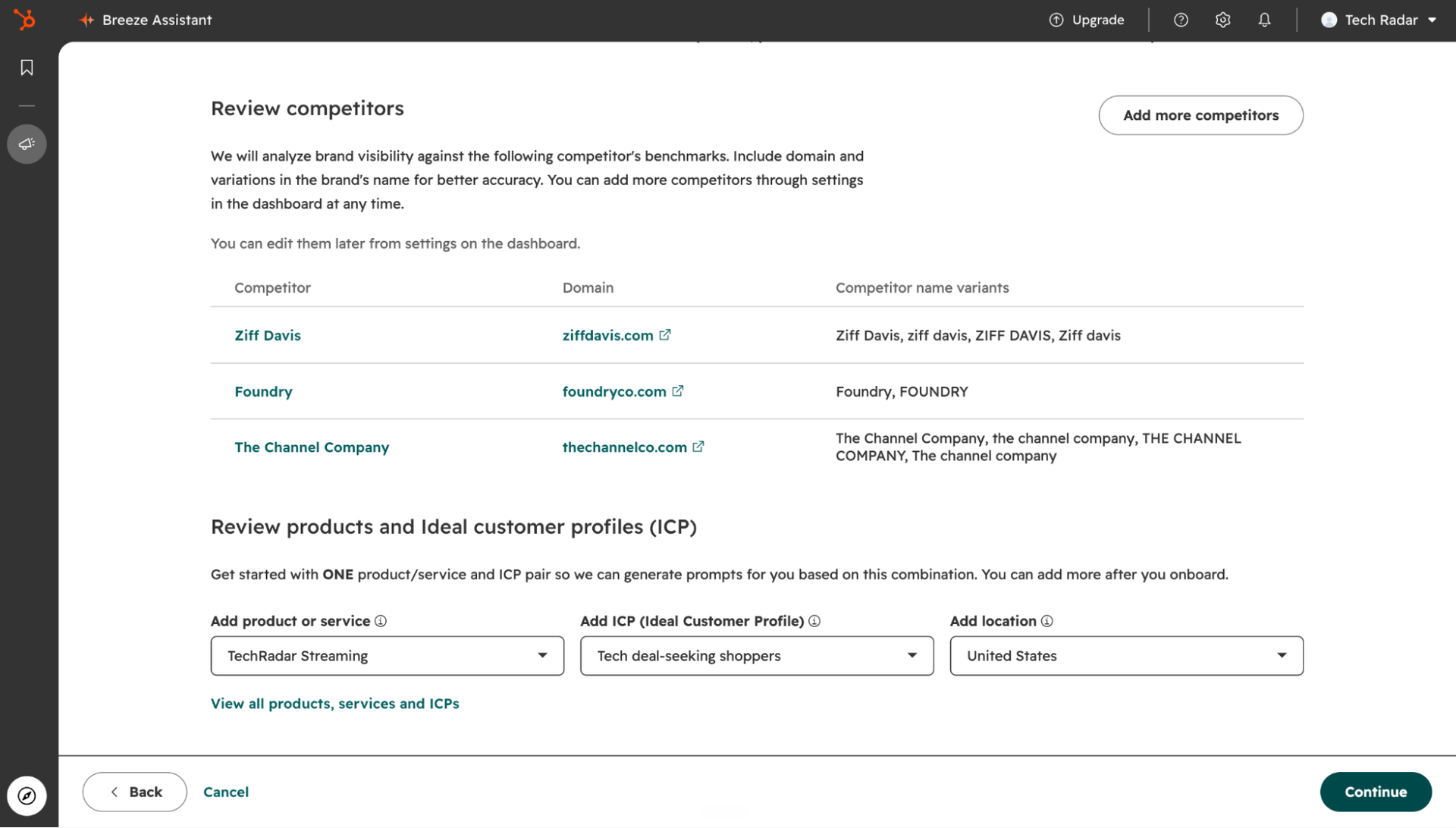 hubspot aeo suggested competitors
