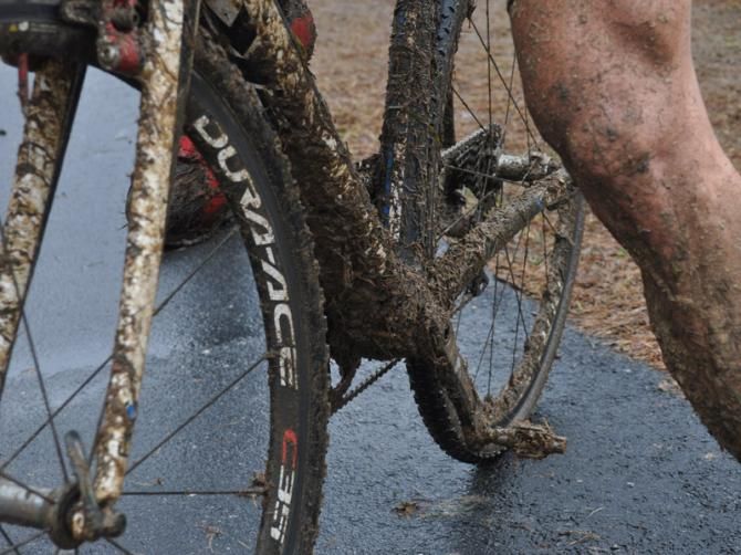 Mud and grass on Brian Matter's bike at the finish line.