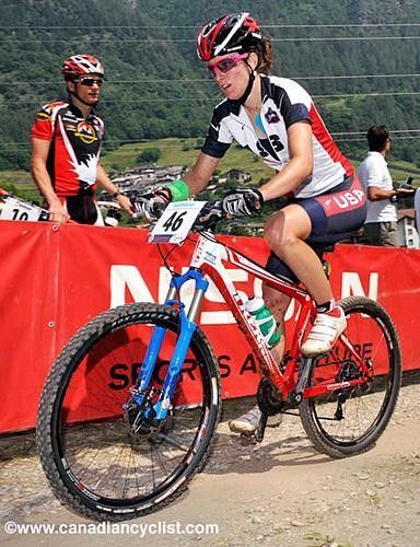 Lea Davison rides at the World Championships