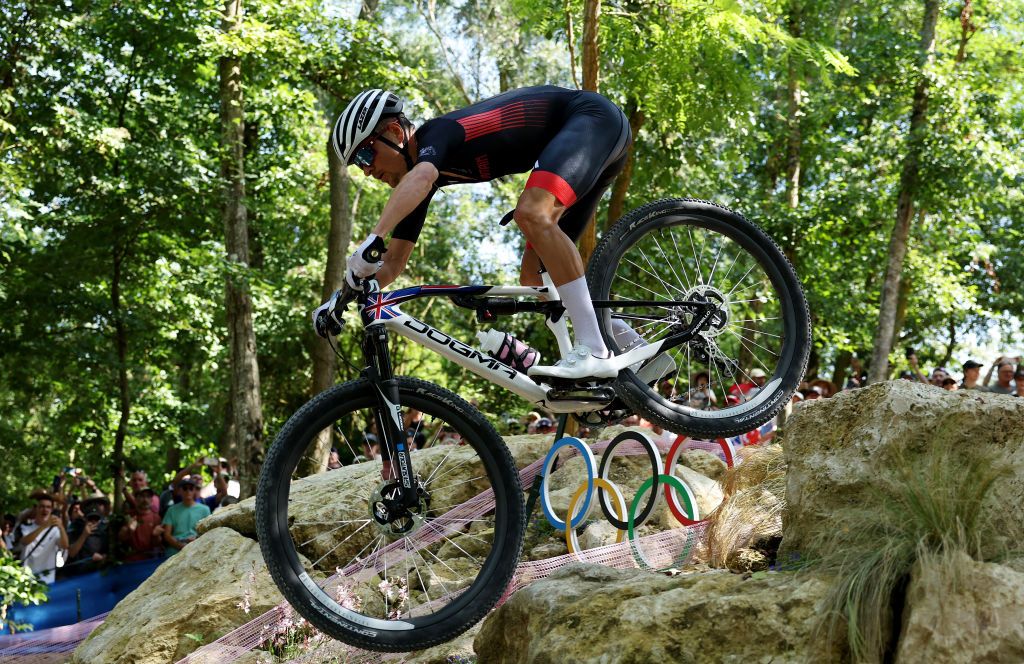 ELANCOURT FRANCE JULY 29 Thomas Pidcock of Team Great Britain competes during the Mens CrossCountry on day three of the Olympic Games Paris 2024 at Elancourt Hill on July 29 2024 in Elancourt France Photo by Alex BroadwayGetty Images
