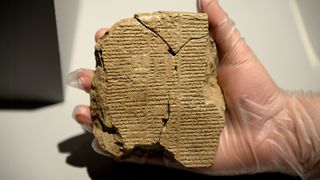 A cuneiform tablet containing part of The Epic of Gilgamesh.