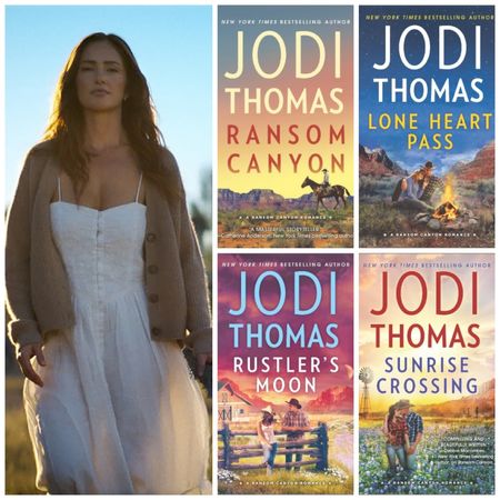 a split image of minka kelly as quinn walking through a field in netflix's ransom canyon opposite covers of the book series