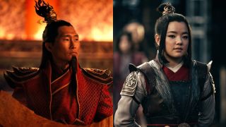 From left to right: Avatar: The Last Airbender. Daniel Dae Kim as Ozai in season 1 of Avatar: The Last Airbender. Cr. Robert Falconer/Netflix © 2023 and Avatar: The Last Airbender. Elizabeth Yu as Azula in season 1 of Avatar: The Last Airbender. Cr. Robert Falconer/Netflix © 2023