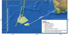 map showing search areas for missing Malaysia Airlines Flight 370.