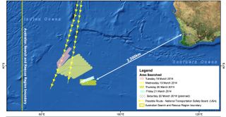 map showing search areas for missing Malaysia Airlines Flight 370.