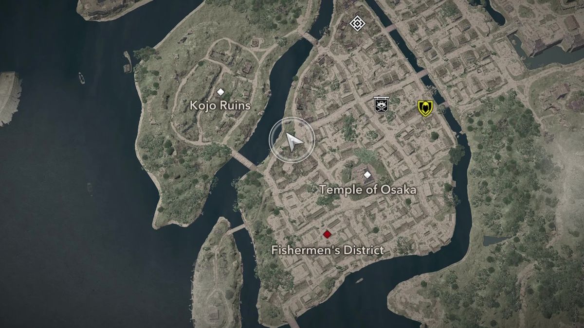 Assassin's Creed Shadows Butterfly Collector locations - A map showing the location of the ninth butterfly in Osaka.