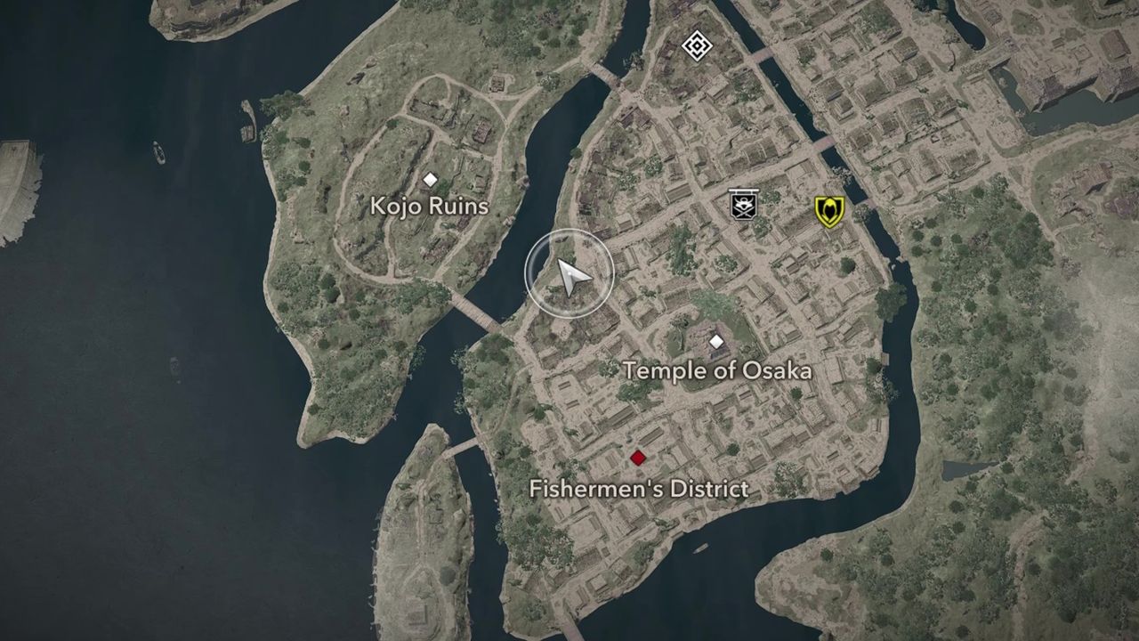 Assassin's Creed Shadows Butterfly Collector locations - A map showing the location of the ninth butterfly in Osaka.