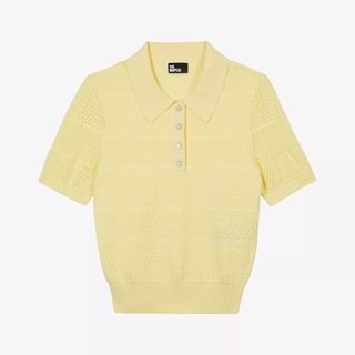 Textured cotton blend short sleeve polo shirt