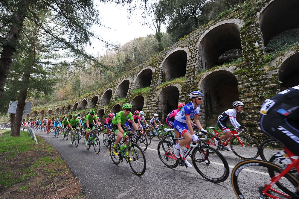 Riders competes in the first stage of the Volta a Catalunya in Calella