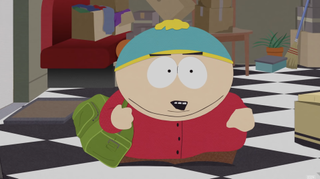 Cartman holding a duffel bag in South Park: The Streaming Wars