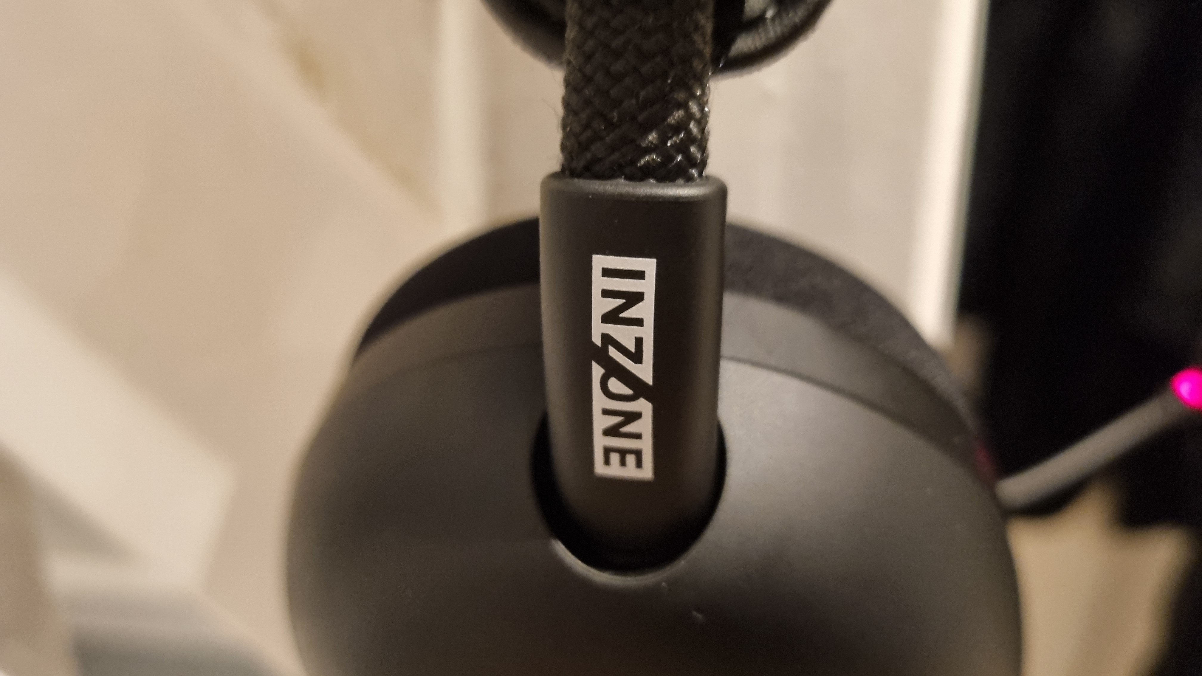 A close up shot of the Inzone logo on the Sony Inzone H9 II gaming headset