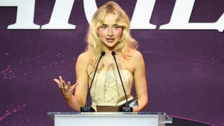 Sabrina Carpenter speaks onstage at Variety Hitmakers 2025 on December 06, 2025 in Los Angeles, California. (Photo by Gilbert Flores/Variety via Getty Images)