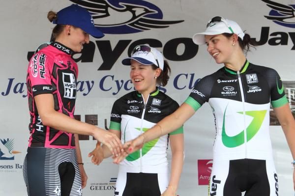 Spratt and Hoskins congratulate Rowney on the podium