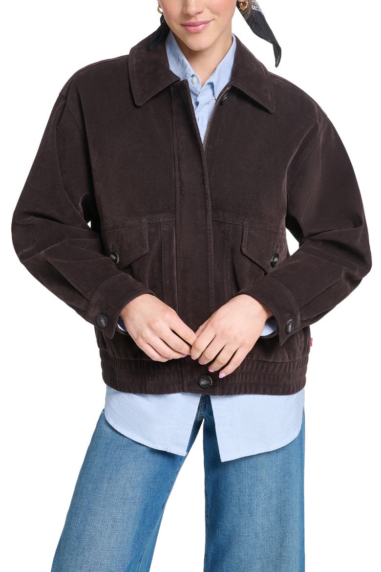 Relaxed Fit Faux Suede Dad Bomber Jacket