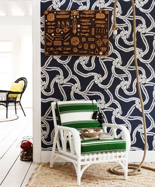 nautical hallway with rope motif wallpaper