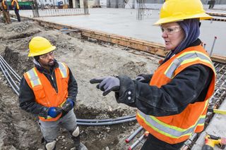 Construction workers working on site