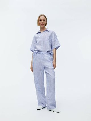 Linen Drawstring Trousers - Blue/white - Arket Gb