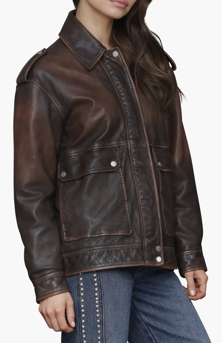 Avec Les Filles Pieced Leather Bomber Jacket