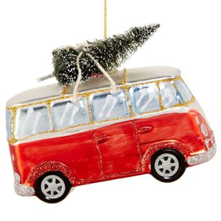 Linea Red Camper van With Tree on Top Christmas tree decoration