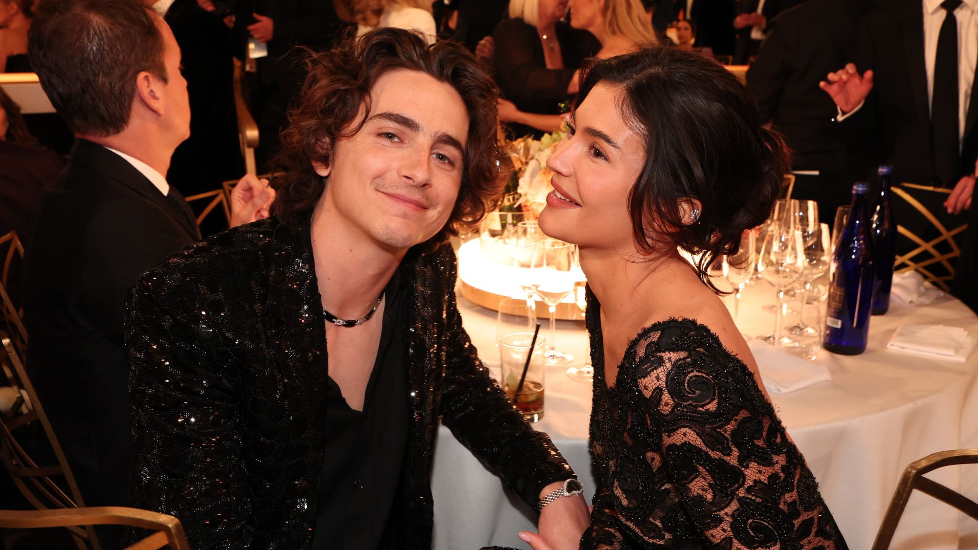 Timoth&amp;eacute;e Chalamet and Kylie Jenner attend the 81st Golden Globes