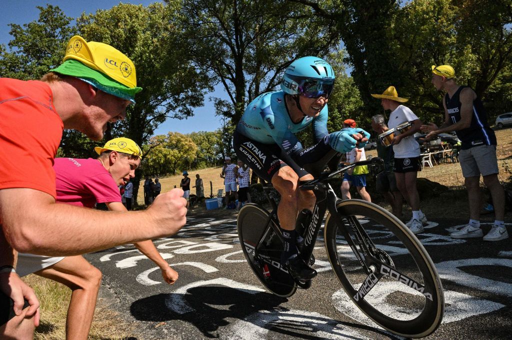 BoraHansgrohe teams Russian rider Aleksandr Vlasov cycles during the 20th stage of the 109th edition of the Tour de France cycling race 407 km individual time trial between LacapelleMarival and Rocamadour in southwestern France on July 23 2022 Photo by Marco BERTORELLO AFP Photo by MARCO BERTORELLOAFP via Getty Images
