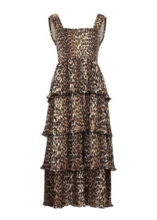 Leopard-Print Tiered Georgette Midi Dress