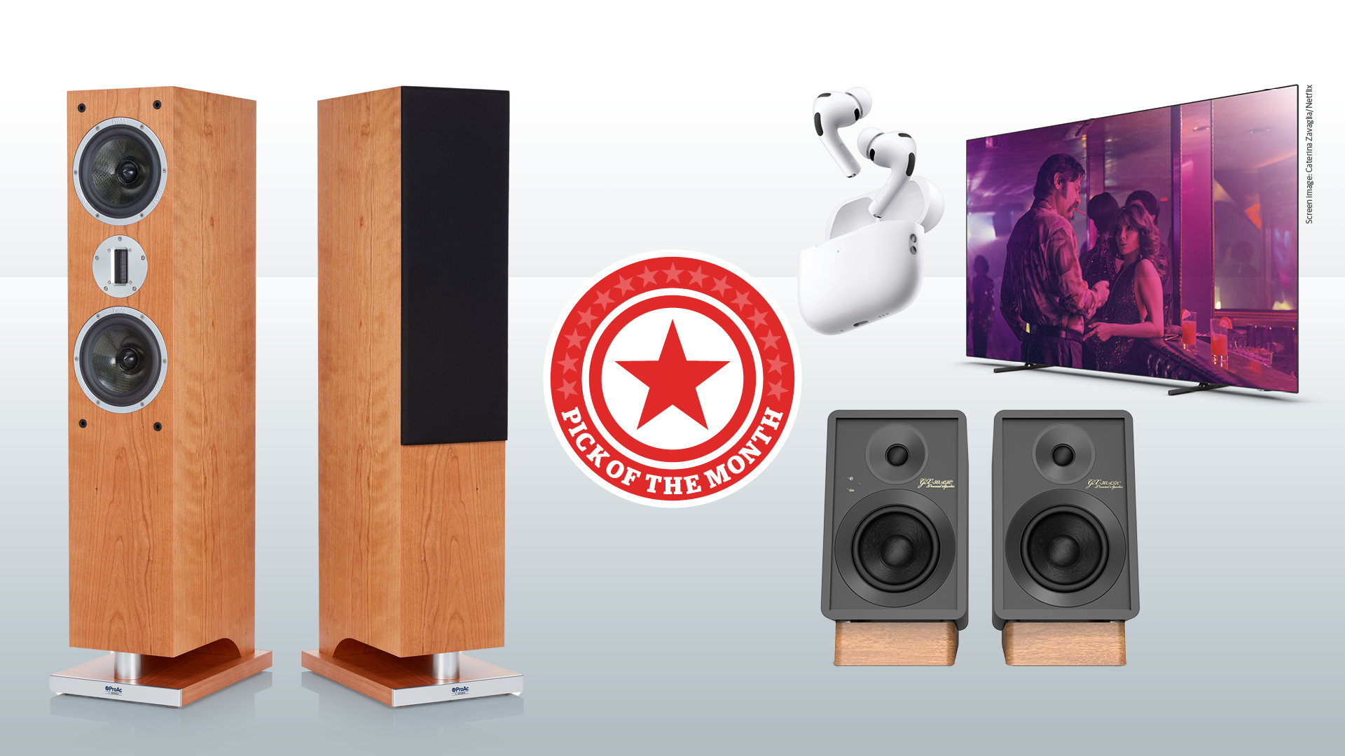 Pick of the Month winners on greyscale background