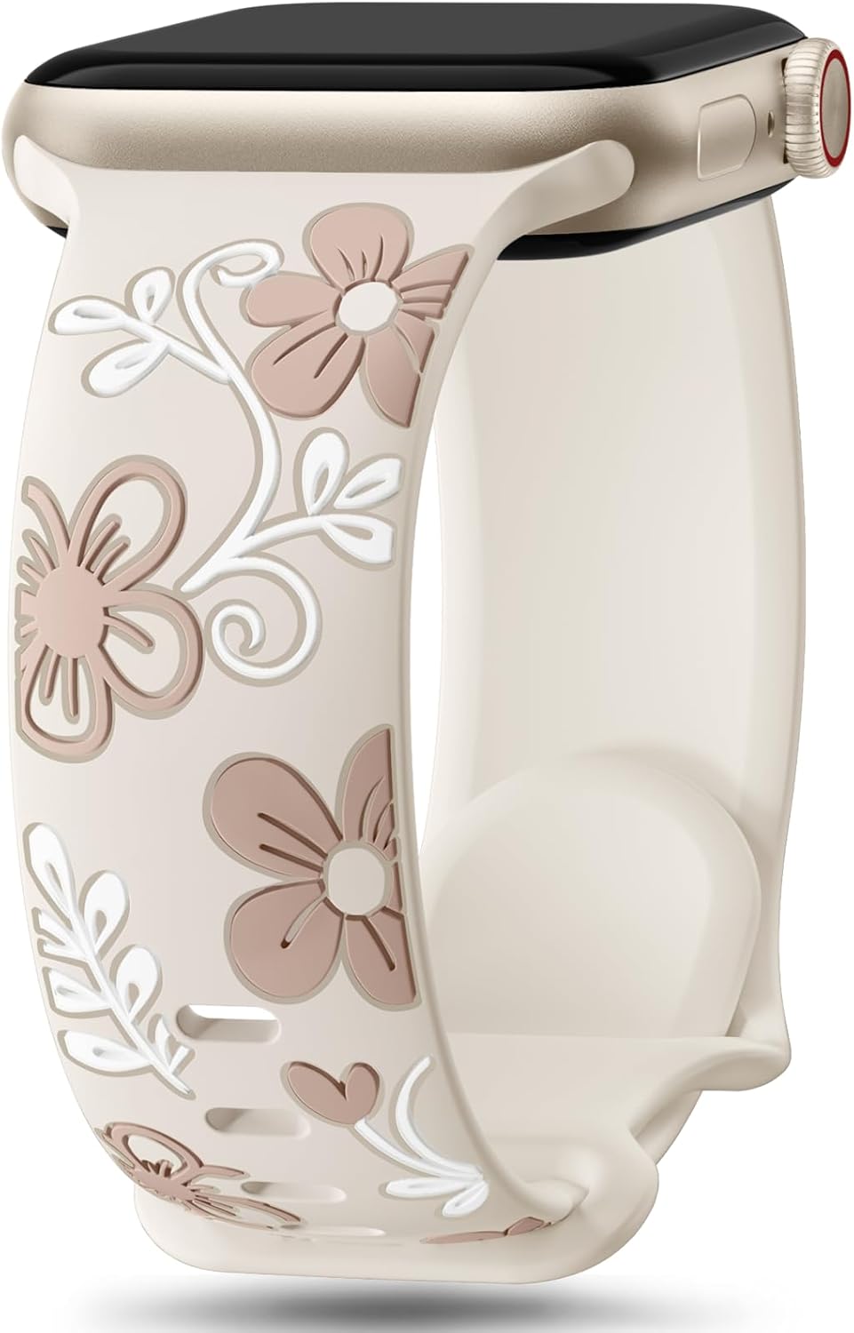 Witzon Floral Band Compatible With Apple Watch Bands for Women 41mm 40mm 38mm 42mm 44mm 45mm 46mm 49mm, Engraved Cute Flower Soft Silicone Strap for Iwatch Series 11 10 9 8 7 6 5 4 3 2 1 Se Ultra