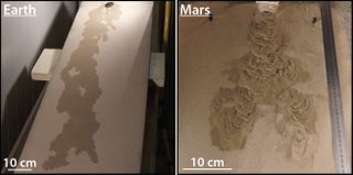 Water flow under terrestrial and Martian conditions in the new set of experiments.