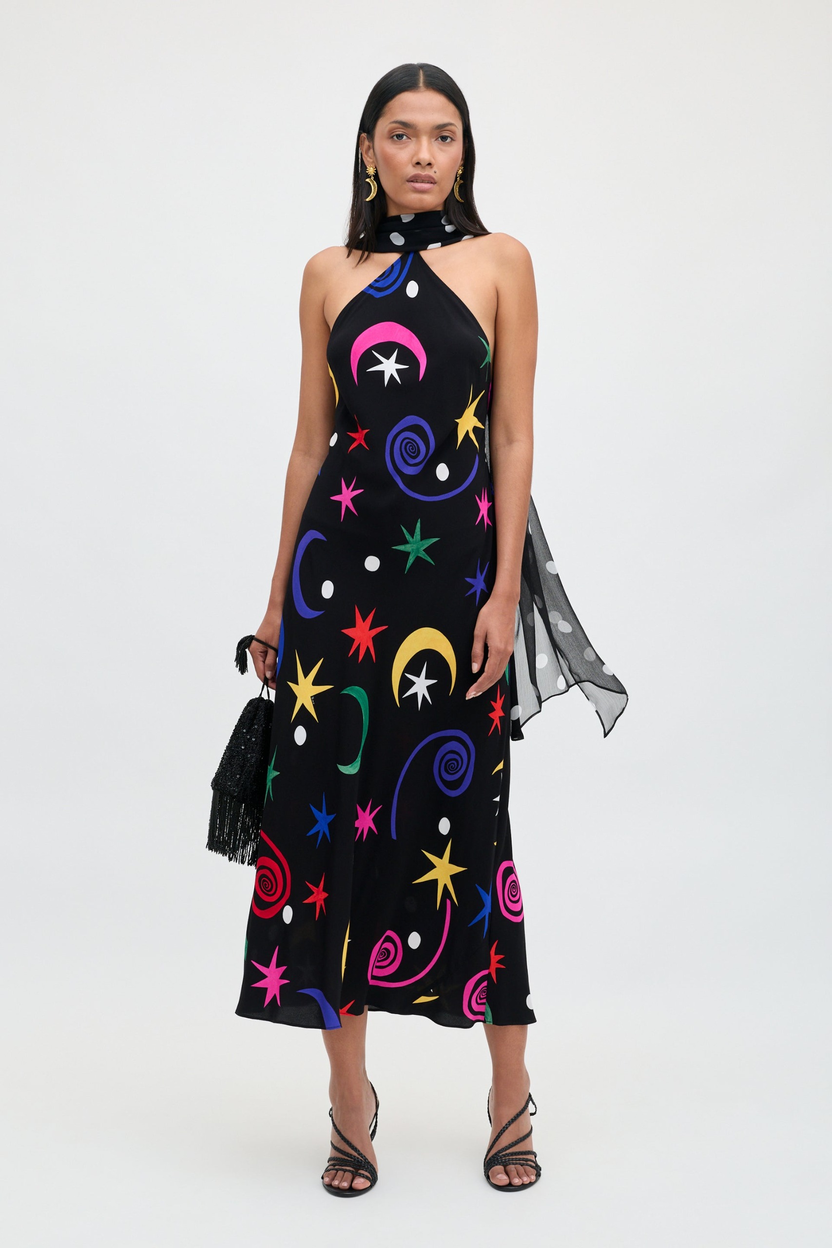 Hayley Crepe De Chine Midi Dress in Star Dot Mix Multi