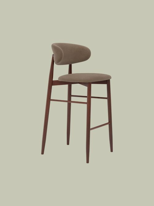 Halston Bar Stool | Truffle Brown Sustainable Mohair Velvet & Walnut